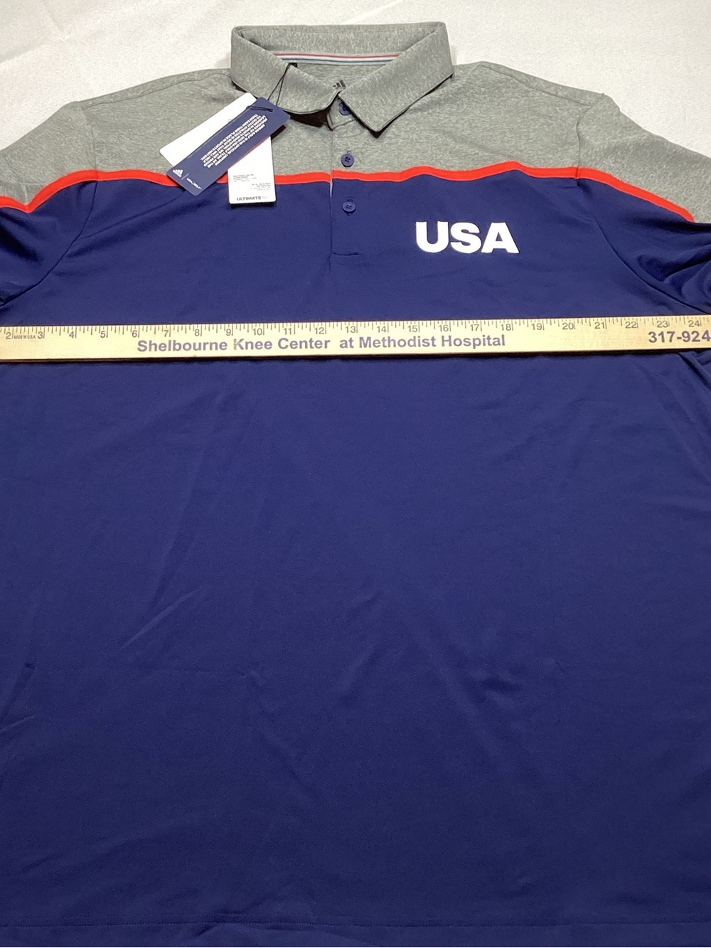 adidas Golf USA Olympic Polo Shirt Men’s XL NWT Blue Gray Colorblock UPF 50 NEW - Picture 5 of 13